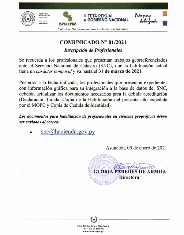 COMUNICADO SNC N° 01-2021